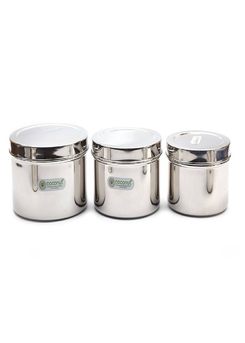 Coconut Stainless Steel Dabba/Storage Box - set of 3 - 350ml, 500ml, 750ml