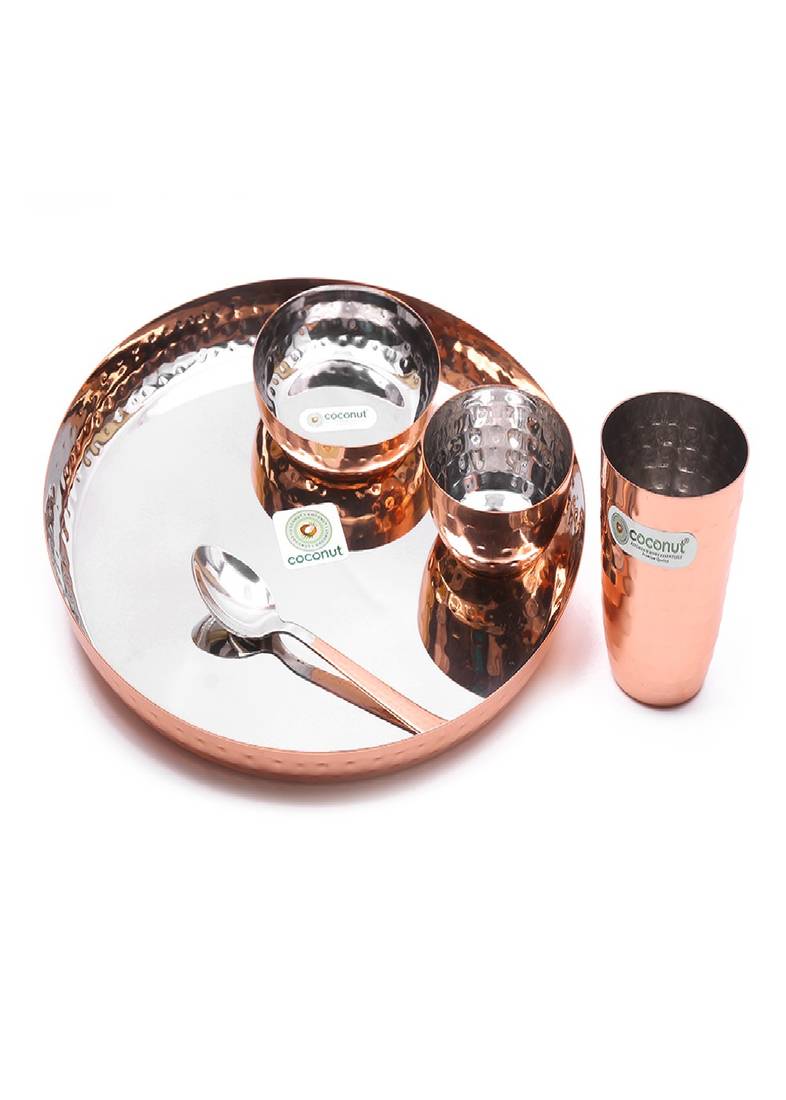 Coconut Stainless Steel Outer Copper Hammered Dinner Set - Set of 5