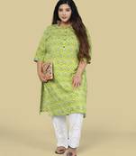Green And Multi Ikat Printed Cotton Kurta