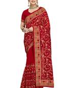 Red embroidered georgette saree with blouse