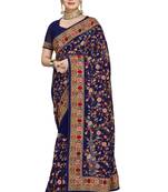 Navy blue embroidered georgette saree with blouse