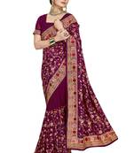 Purple embroidered georgette saree with blouse