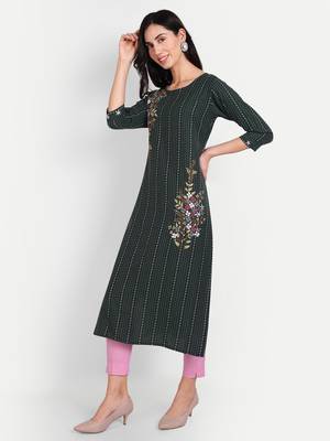 4u Fashion Green Striped cotton straight kurta 2