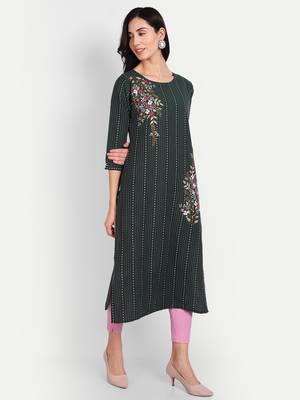 4u Fashion Green Striped cotton straight kurta 3