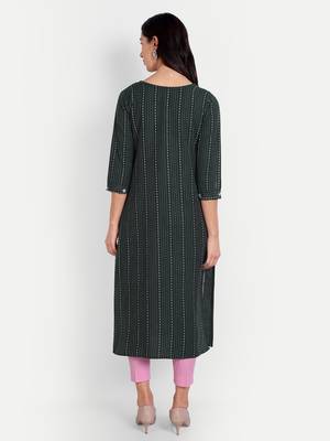 4u Fashion Green Striped cotton straight kurta 4