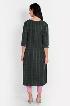 4u Fashion Green Striped cotton straight kurta