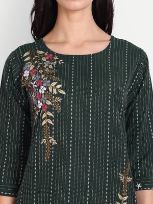 4u Fashion Green Striped cotton straight kurta 5
