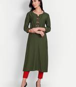 4u Fashion Green cotton viscose self design straight kurta