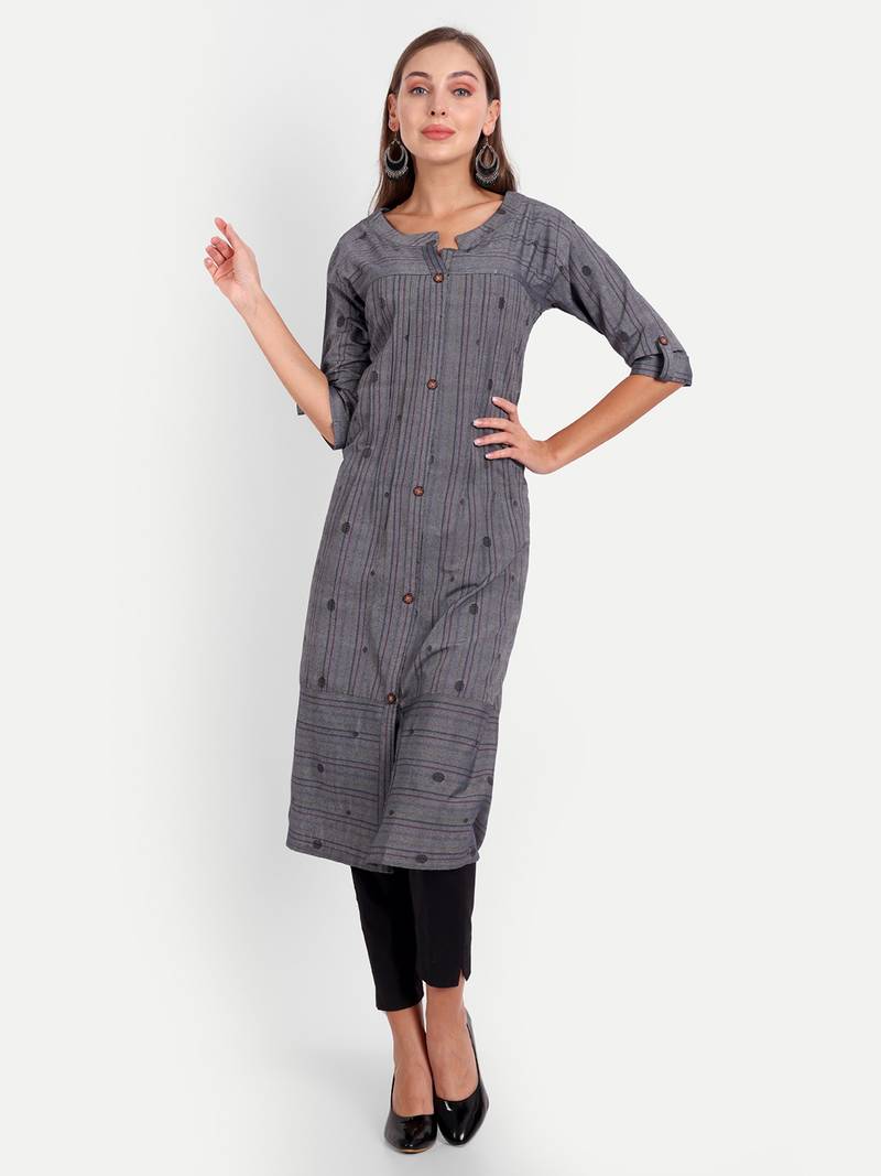 4u Fashion Blue self design cotton aline kurta SIYANIC 4044896