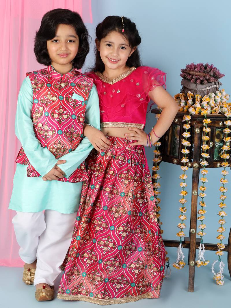 KID1 Kiara Sequins top with floral Lehenga