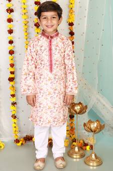 KID1 Floral Print Embroidered Neck Kurta Pajama