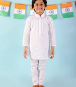 KID1 White chikan work kurta pyjama