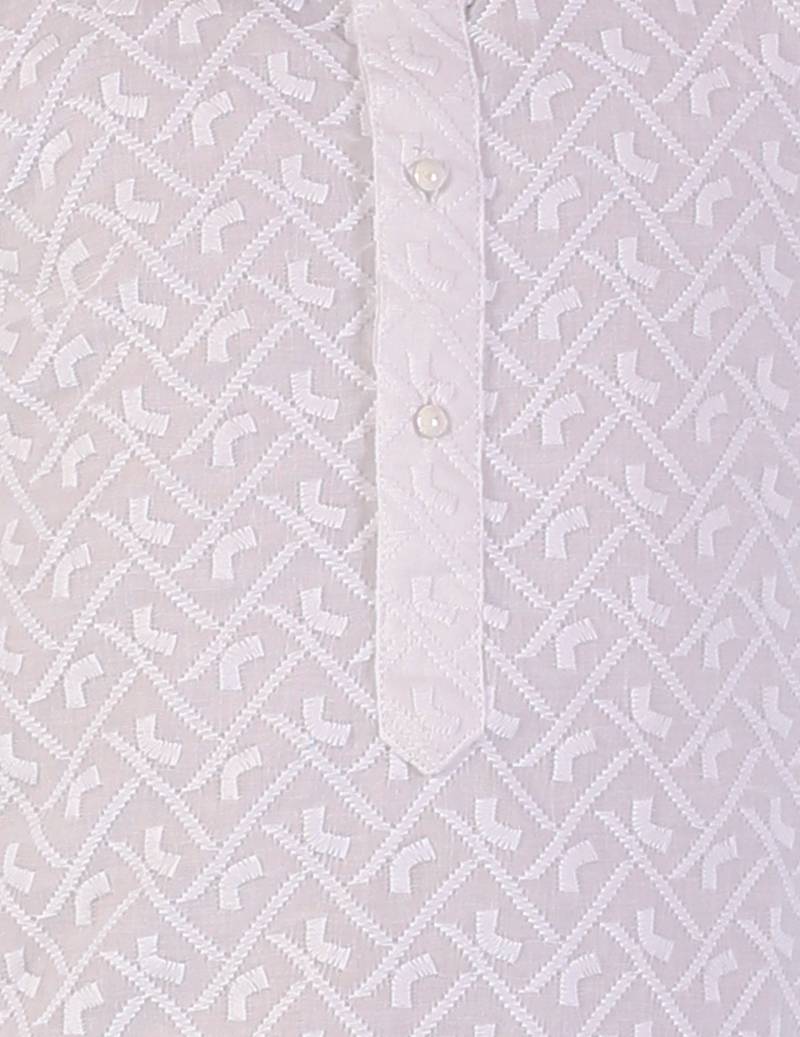 KID1 White chikan work kurta pyjama