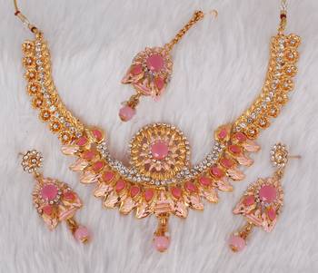 Pink cubic zirconia necklace-sets 2