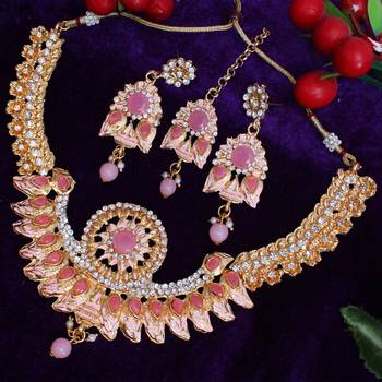Pink cubic zirconia necklace-sets 3