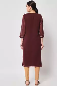 ARDITA Women wine Chiffon Embroidered kurti with Ruffle Detailing