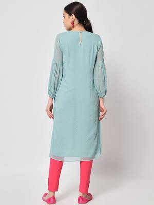 ARDITA Women Mint Chiffon Embroidered Kurti 2