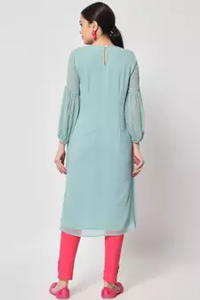 ARDITA Women Mint Chiffon Embroidered Kurti