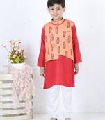 Printed Attached Jacket Cotton Kurta Pajama - Peach