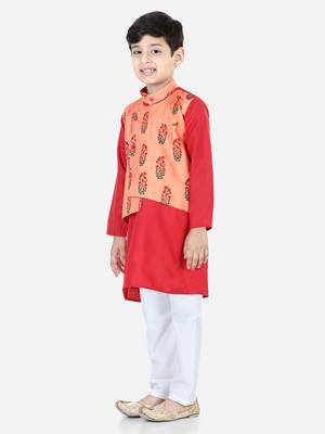 Printed Attached Jacket Cotton Kurta Pajama - Peach 2