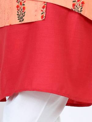 Printed Attached Jacket Cotton Kurta Pajama - Peach 4