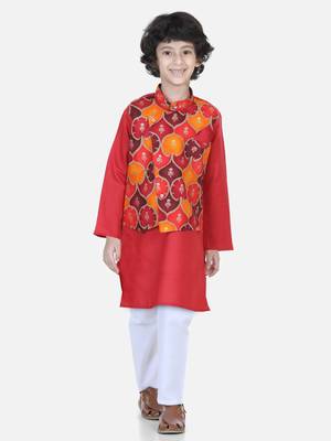 Attached Jacket Kurta Pajama - Red 1
