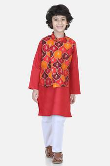 Attached Jacket Kurta Pajama - Red
