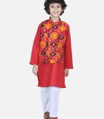 Attached Jacket Kurta Pajama - Red