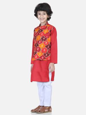 Attached Jacket Kurta Pajama - Red 2