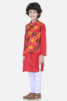 Attached Jacket Kurta Pajama - Red