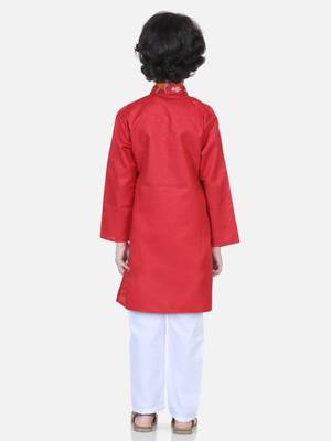 Attached Jacket Kurta Pajama - Red 3