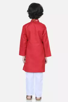 Attached Jacket Kurta Pajama - Red