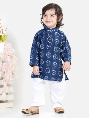 Cotton Full Sleeve Kurta Pajama - Blue 1
