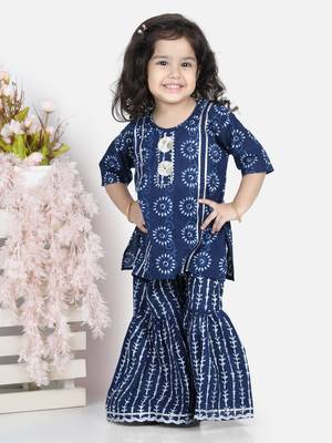 Blue printed cotton boys-kurta-pyjama 1
