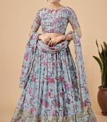 Sky blue embroidered

 georgette semi stitched lehenga