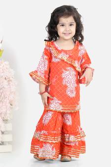 Cotton Kurti with Sharara - Orange