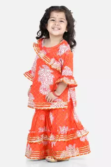 Cotton Kurti with Sharara - Orange