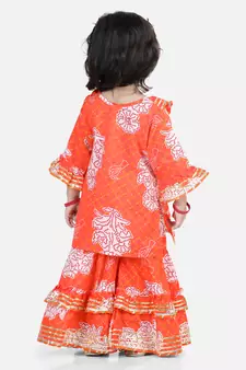 Cotton Kurti with Sharara - Orange
