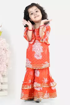 Cotton Kurti with Sharara - Orange