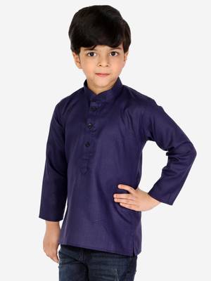 Cotton Full Sleeve Short Kurta for Boys- Blue  1