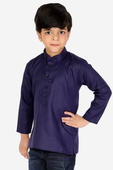 Cotton Full Sleeve Short Kurta for Boys- Blue 