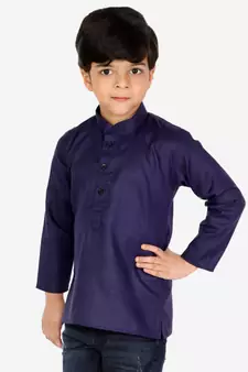 Cotton Full Sleeve Short Kurta for Boys- Blue 