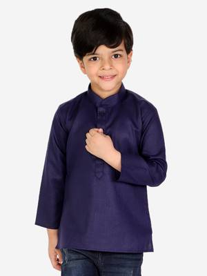 Cotton Full Sleeve Short Kurta for Boys- Blue  4