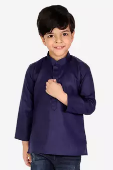 Cotton Full Sleeve Short Kurta for Boys- Blue 