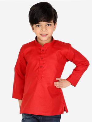 Cotton Full Sleeve Short Kurta for Boys- Red  1
