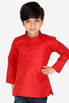 Cotton Full Sleeve Short Kurta for Boys- Red 