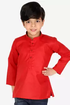 Cotton Full Sleeve Short Kurta for Boys- Red 