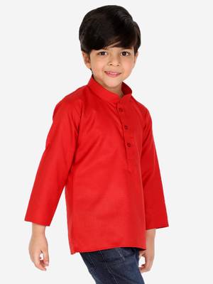 Cotton Full Sleeve Short Kurta for Boys- Red  2