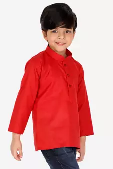 Cotton Full Sleeve Short Kurta for Boys- Red 