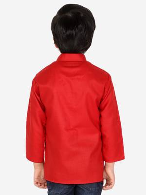 Cotton Full Sleeve Short Kurta for Boys- Red  3